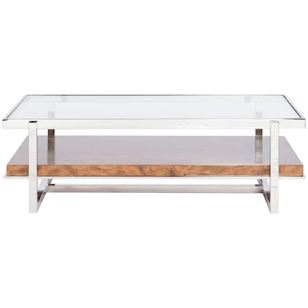 Marsden Rectangle Cocktail Table with Wood Shelf and Glass Top